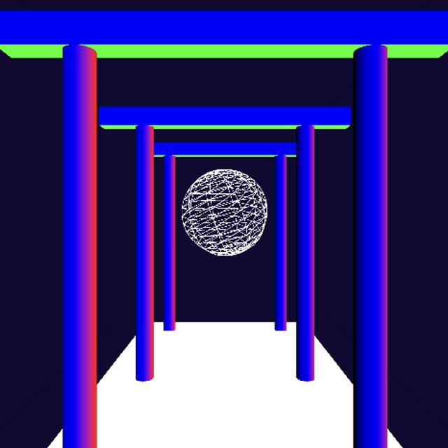 <a href='https://editor.p5js.org/Orzrihh/full/HDRLiNvDi'>Link to Sketch</a><br>Iterating on this idea, I added more elements, like a room and an sphere at the end of the gates to give the scene a goal to reach, encouraging users to move forward.