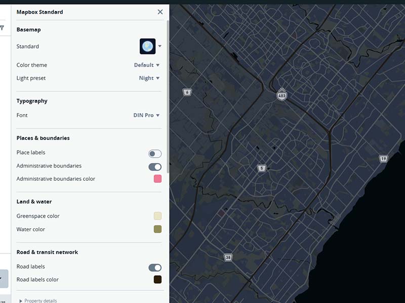 Another iteration of the same map. I made the roads a lot darker, and it almost looks like it's the same value as the surrounding water. Whereever roads and rivers intersect its hard to differentiate the two from afar. Could potentiallt be an interesting effect but it's not the most readble design out there.