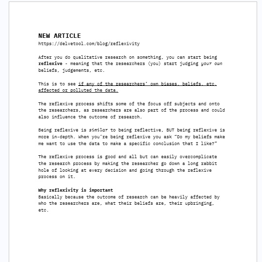 Interpreting the article was a bit challenging for us, so we created a general simplified version after comparing our gatherings. There were a lack of reasources on the topic, which made understanding our topic difficult, but we were able to understand the importance of reflexivity in the context of design processes in the end.